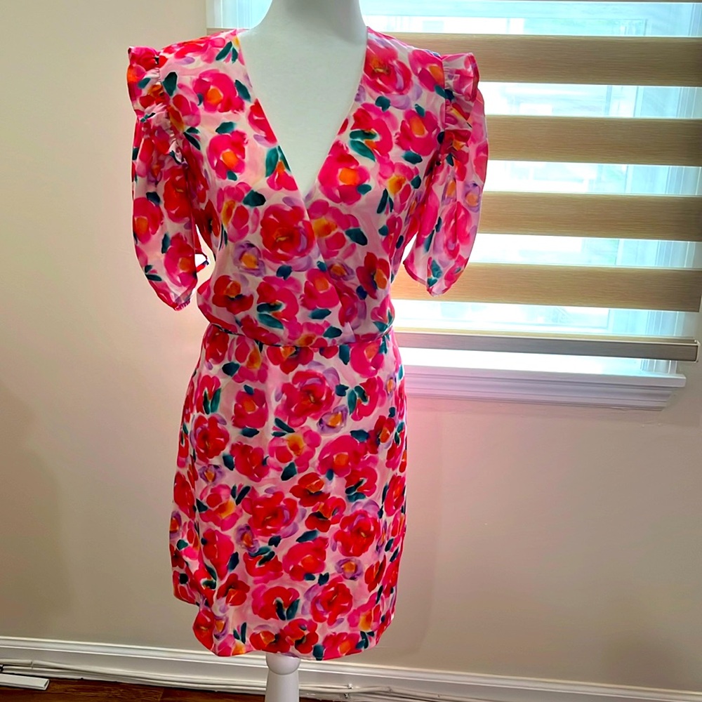 Shades of pink roses complement any complexion in this Adelyn dress. Size xl